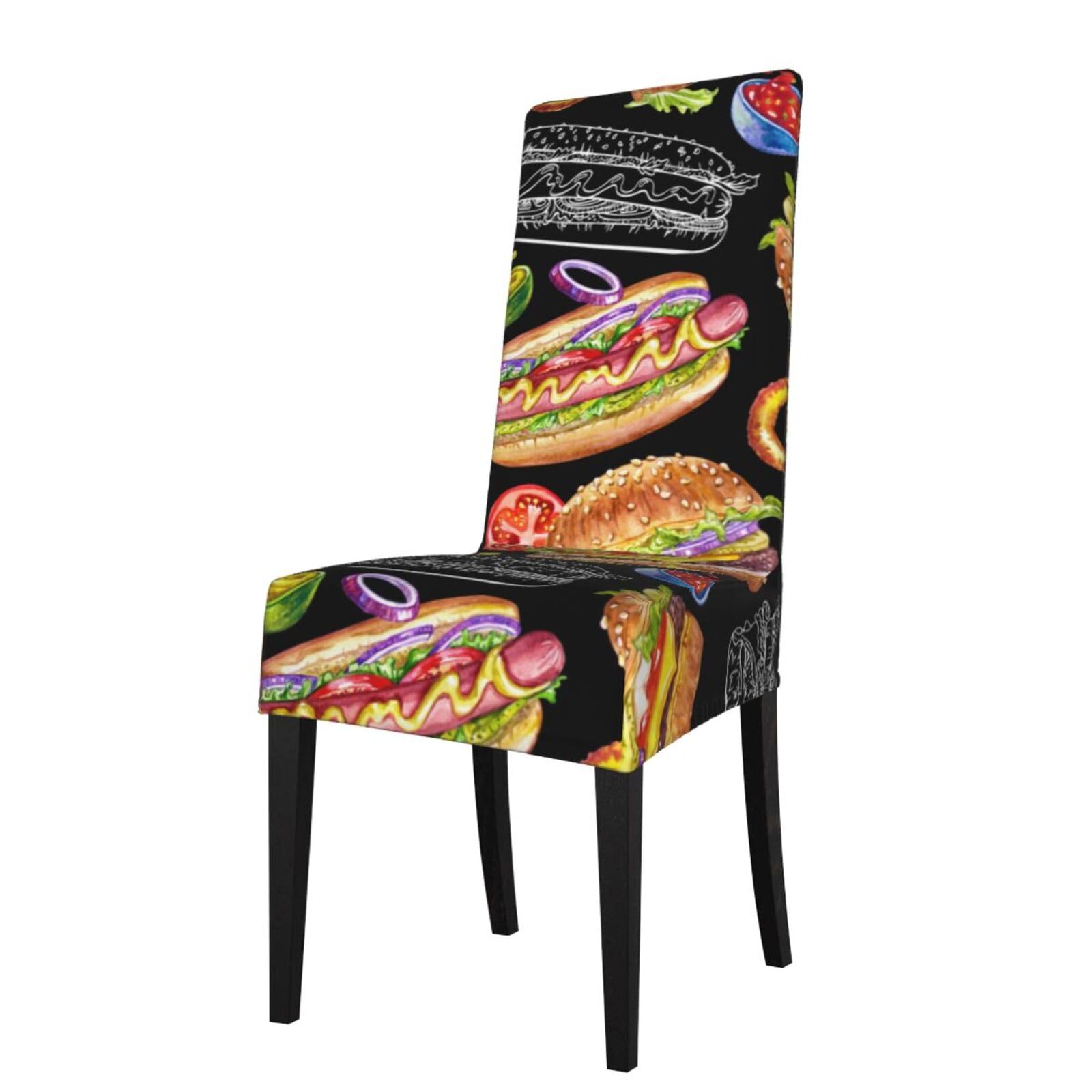 LKYMOH Burger On Black Background, Chair Covers Stretch Chair Slipcovers for Dining Room, for Party Pet Protection Universal Fit Soft Polyester