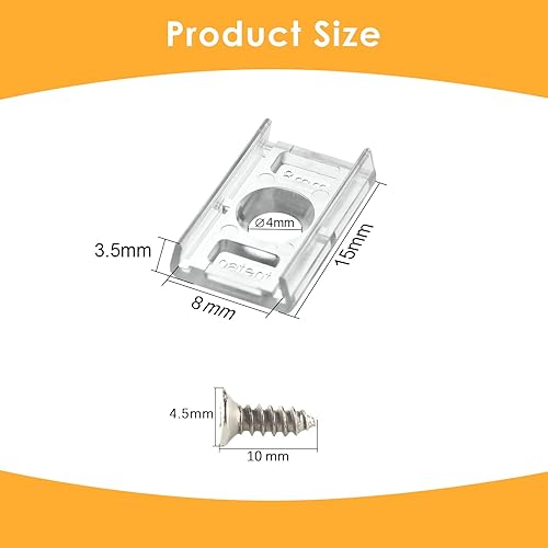Miniatura 5 de VIPMOON 100 clips de montaje de tira LED transparentes de 0.315 pulgadas de ancho y 100 tornillos Phillips de acero inoxidable compatibles con