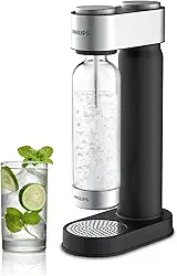 Philips Soda Water Maker Stainless Sparkling Water Maker for Home Carbonating Machine with PET 1L Carbonating Bottle (Black/White)