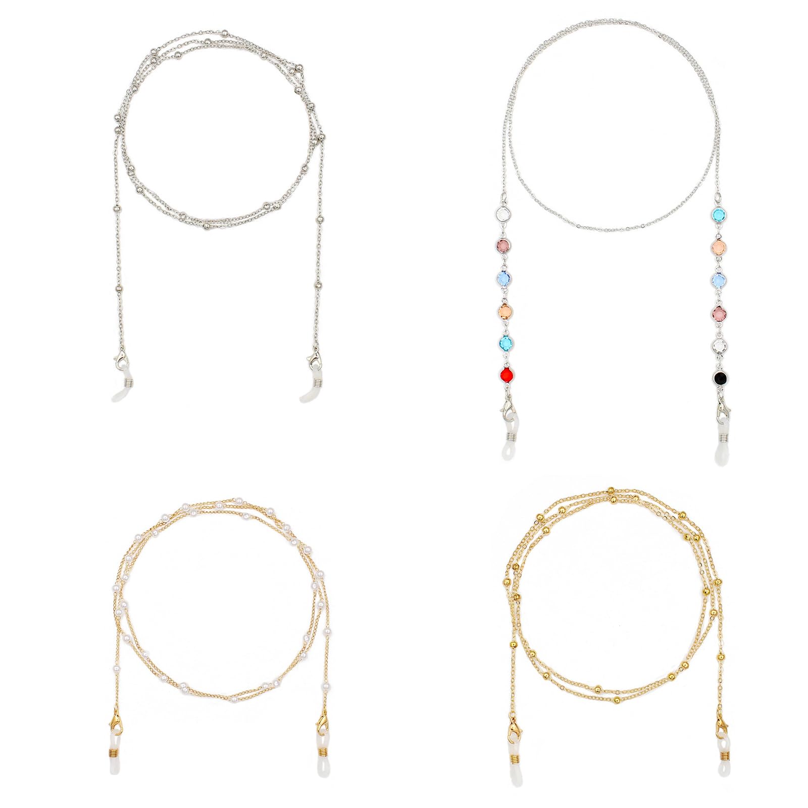 RTRTGS RTRTGS 4 PZS Cordones para Gafas para Mujer, Cadena Gafas de Cuentas de Metal, Cadena para Gafas de Sol, Cordones de Gafas de Lectura Gafas Retenedor Soporte para Gafas de Cuello