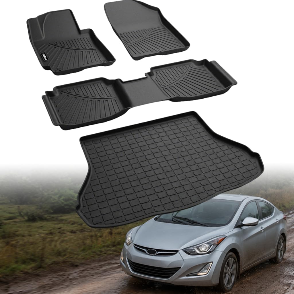 Compatible with Hyundai Elantra 2011-2016(Not for GT & Touring) Floor Mats & Cargo Liner,All Weather Protection,Anti-Slip TPE Floor Mats & Trunk Mat for Elantra 2011-2014 2015 2016 Accessories