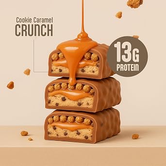 Nupo Protein Bar Cookie Caramel Crunch | 13g Protein per bar | Low Sugars Bar | Gluten Free | 45g x 12 Pack Nutritional Protein Bars