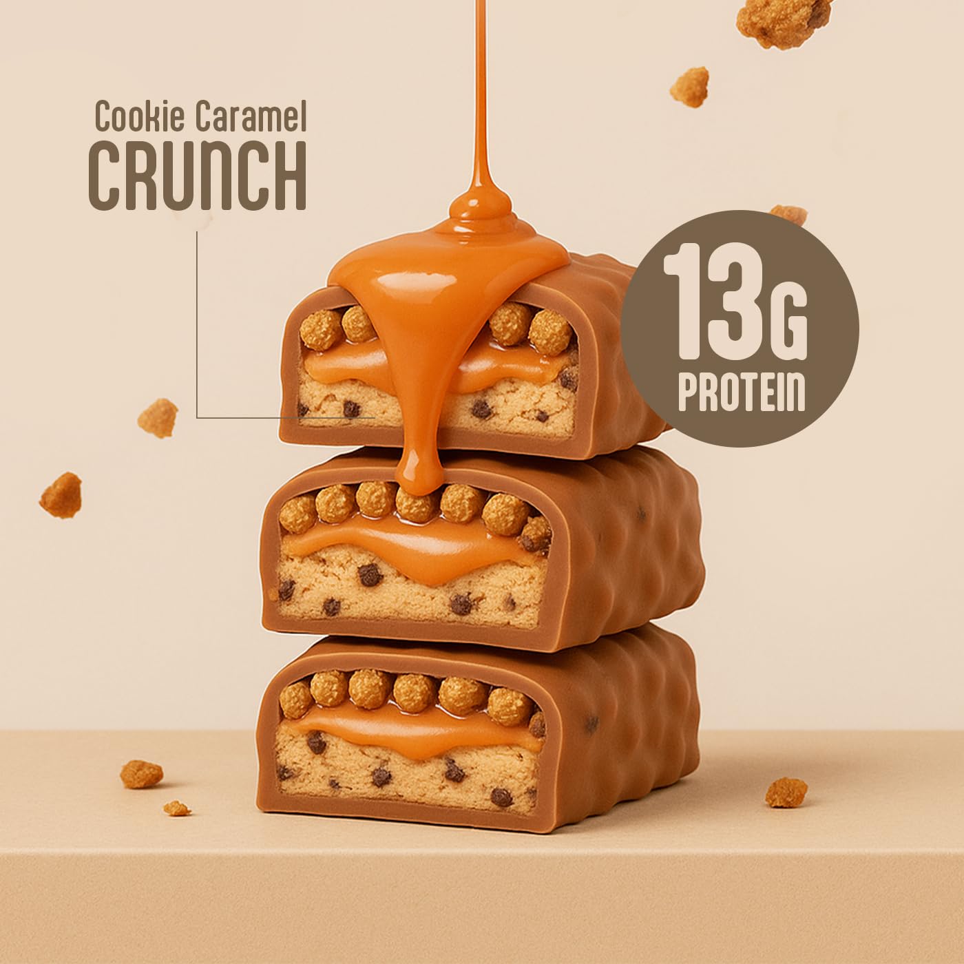 Nupo Proteinriegel Cookie Caramel Crunch | 13 g Protein pro Riegel | Wenig Zucker | Glutenfrei | 45 g x 12 Pack | Eiweißriegel