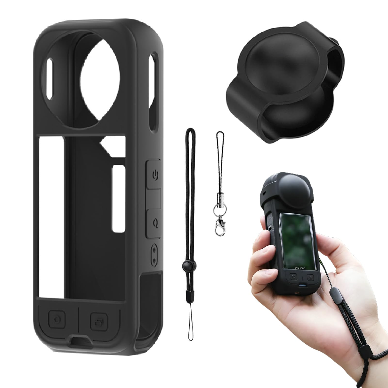 Compatible with Insta360 X5,Silicone Protective Case with Lens Cap,Soft Silicone Cover Protection Grip Case & Lanyard,Skin Cover for Action Camera,Battery Side Open-image-43