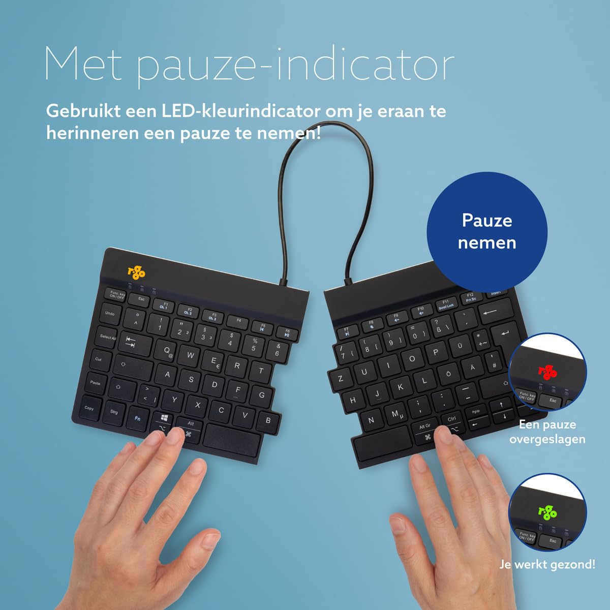 R-Go Tools Clavier ergonomique R-Go Split Break avec logiciel de pause, clavier ergonomique divisé, QWERTZ (DE),