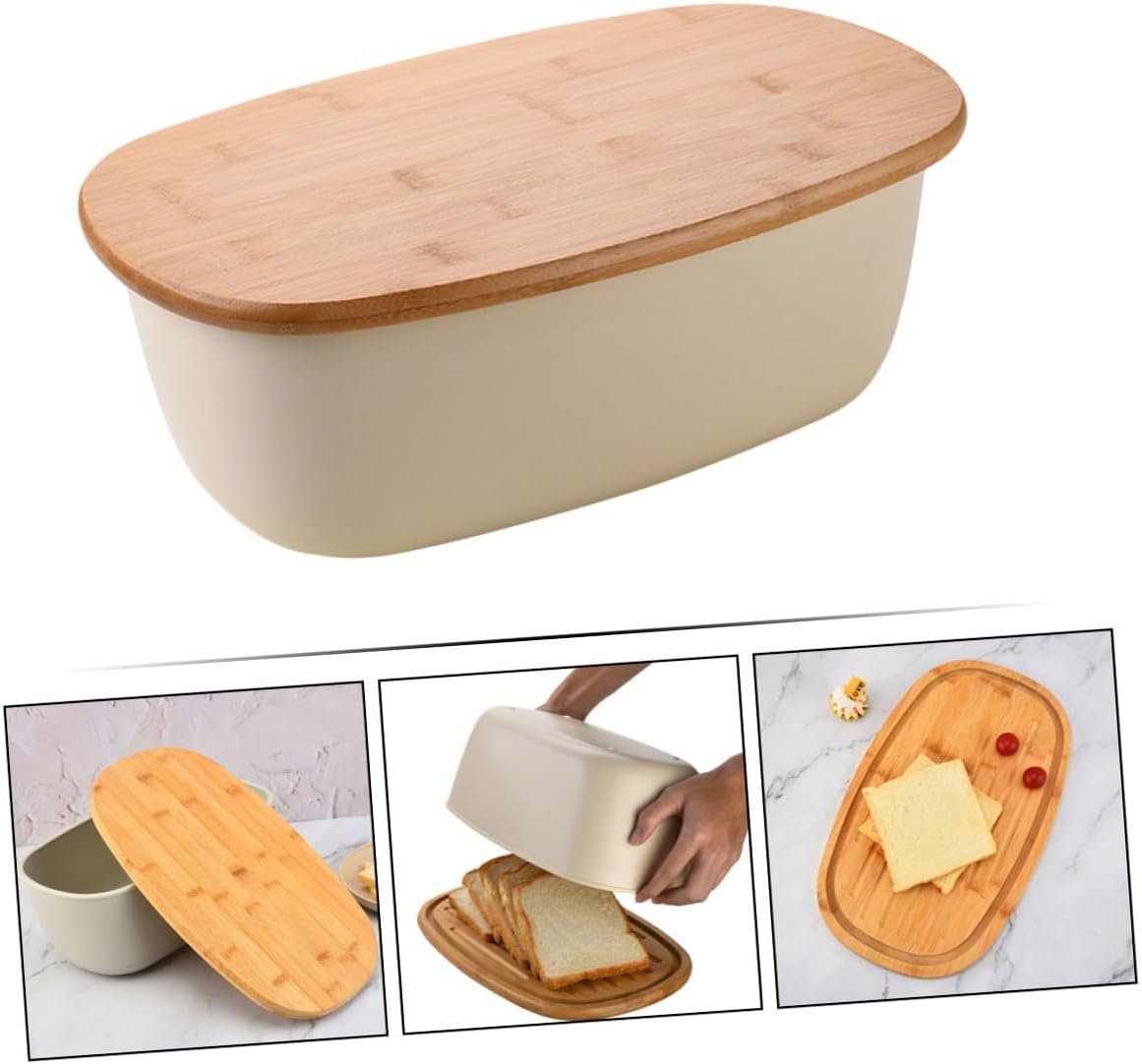 Bread Container with Oak Lid Oval Desktop Bread Box for Kitchen Counter for Toast and Cake Preservation