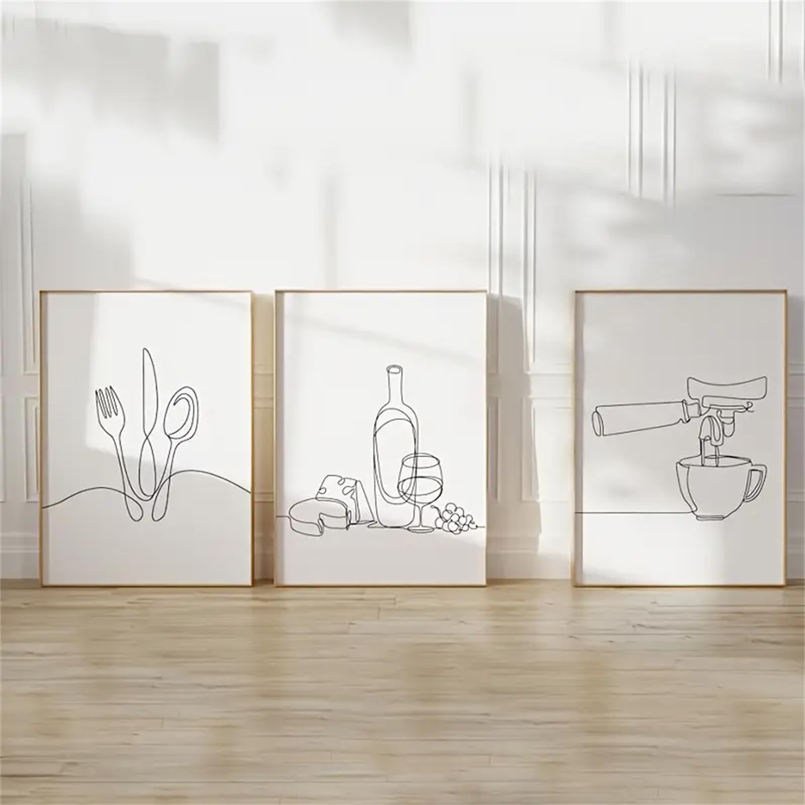3er Set Küchen Poster Schwarz-Weiss - Moderne Leinwand Drucke Ohne Rahmen