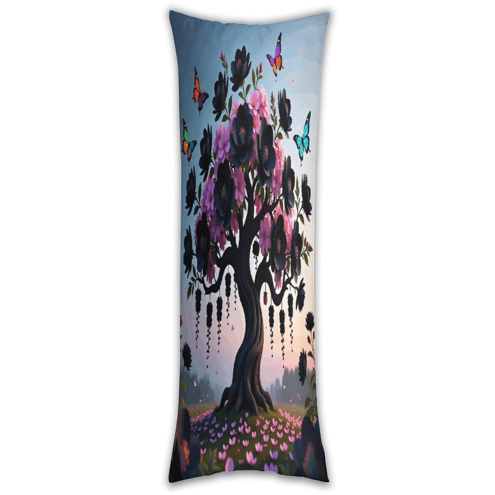 Black Blossom Pillow Cases Breathable Vertical Long Pillowcase Body Pillowcase with Hidden Zipper Closure Soft and Cozy Pillow Cover 20x54 Inches for Bedroom Couch