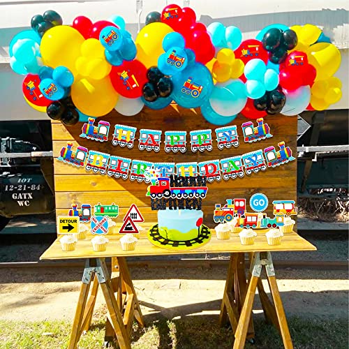 26 Pcs Train Birthday Party Supplies Transportation Party Decorations Train Cake Decorations Cupcake Toppers Vehicle Birthday Party Favors Train Party Balloons #TOP1