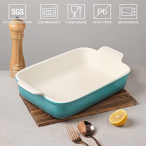 Miniatura 2 de Sweejar Cacerolas para horno, juego de 3 utensilios de cerámica para hornear, platos rectangulares para hornear con asas, sartén para lasaña de