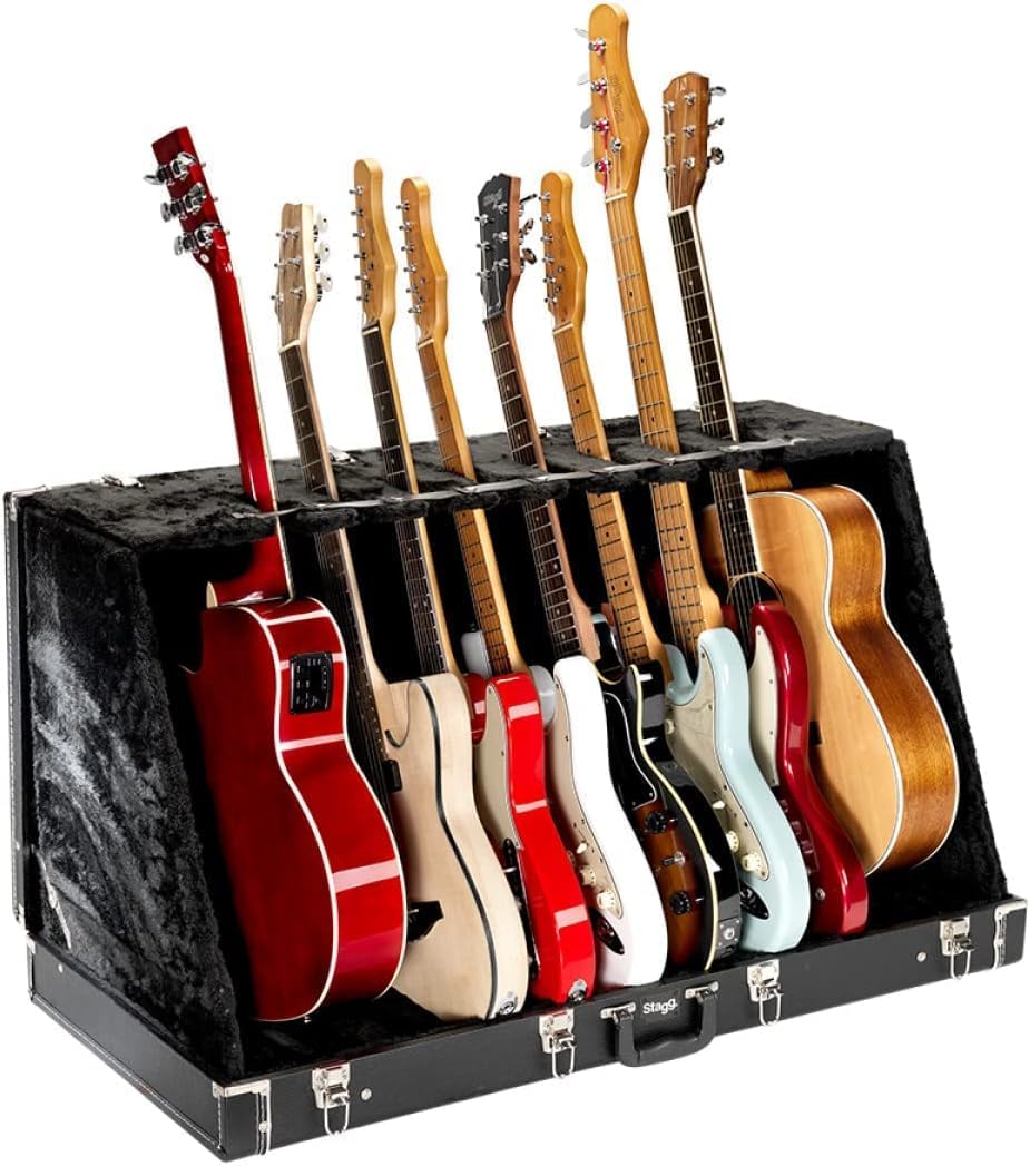 Stagg Universal Multi Guitar Stand, Portable, Transportable Briefcase Style, Suitable for 8 Electric Guitars or 4 Acoustics