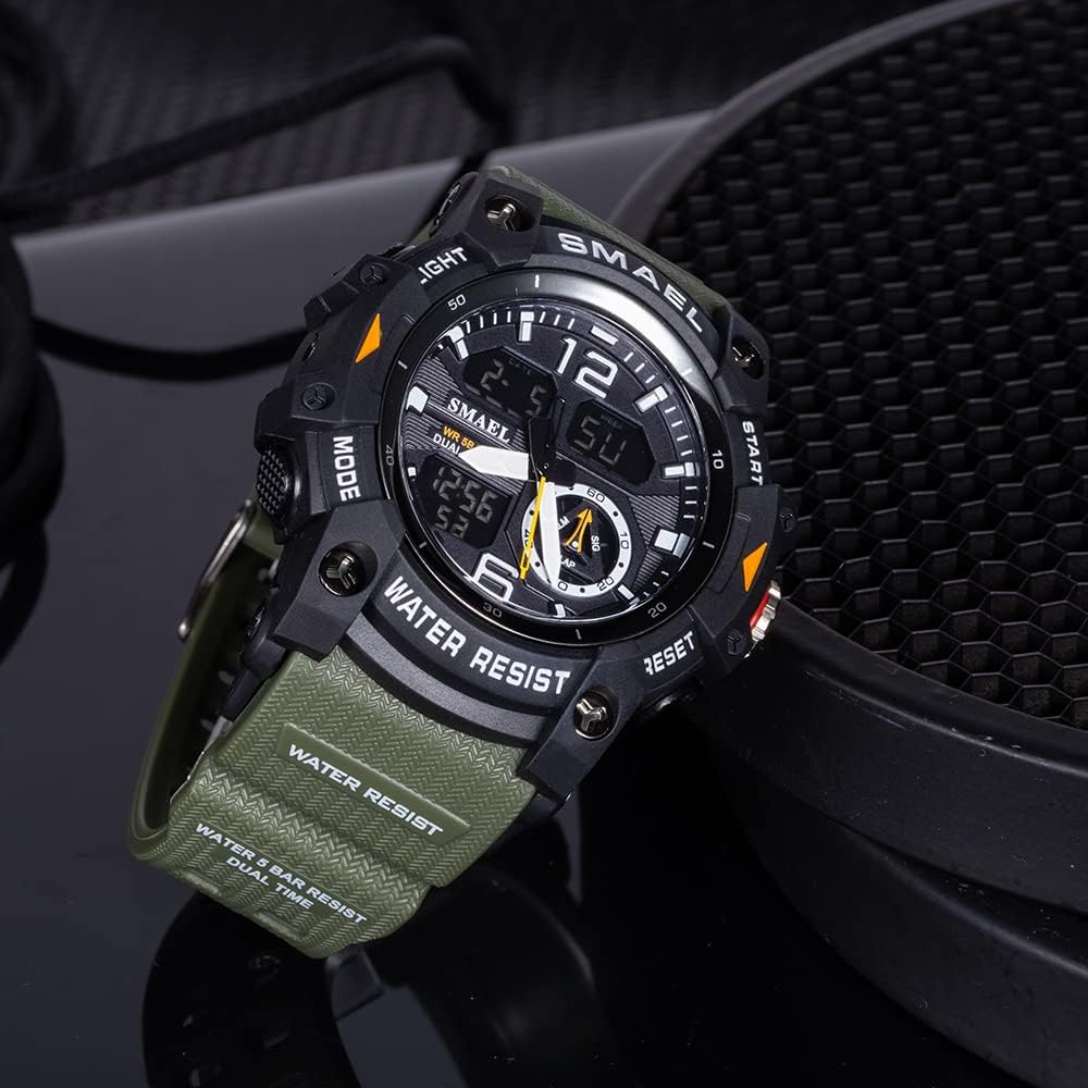 FANMIS Men's Analog Digital Dual Display Watch Sports Outdoor Waterproof Military Tactics Wrist Watch Multi Function LED Large Face Alarm Stopwatch for Man