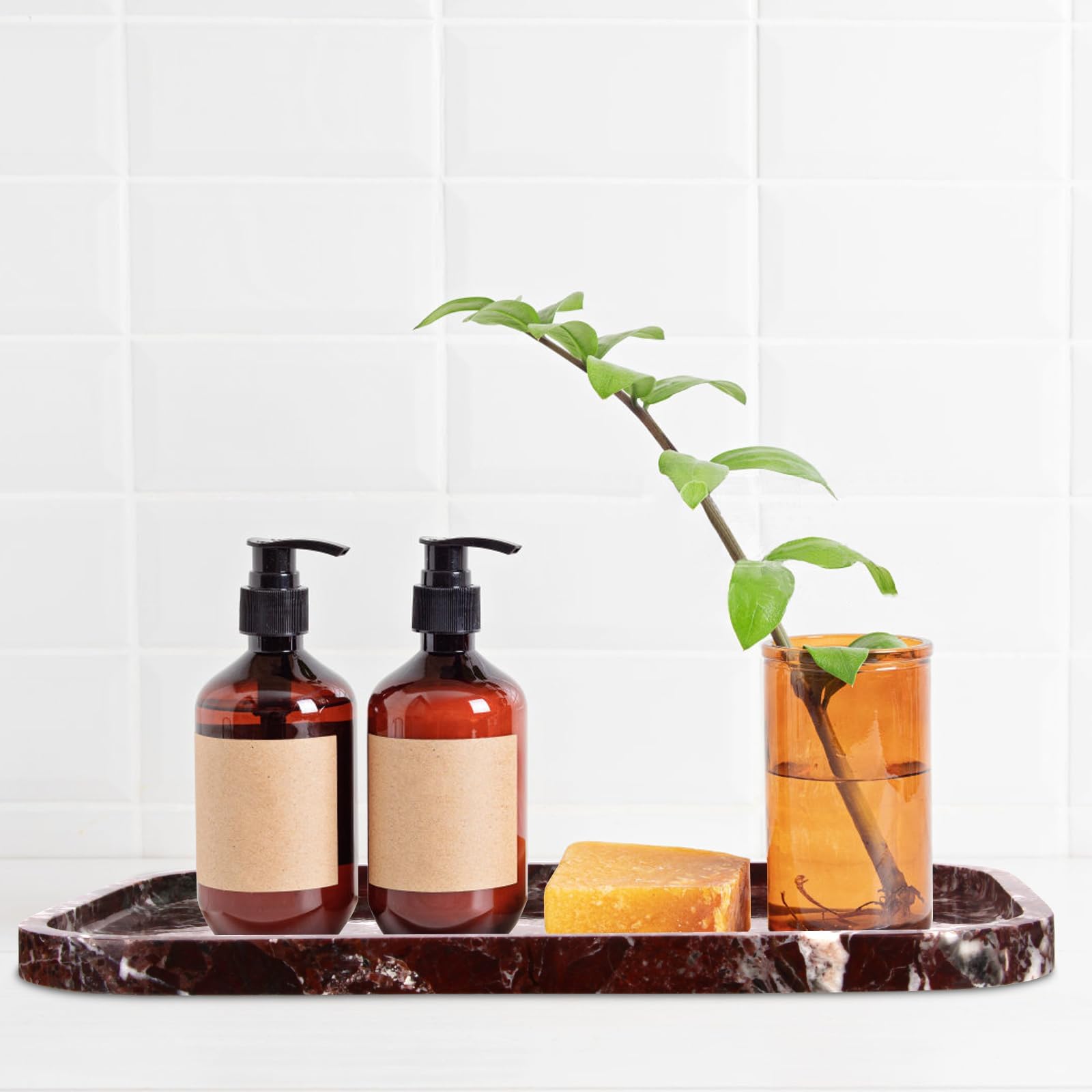 Bandeja Mármol para Baño, Rojo Púrpura, 30 x 20 x 1.8 cm | Bandeja Portaobjetos, Decoraciones, Organización para Vaciabolsillos Entrada, Cocina, Tejidos, Jabón, Champú, Cosméticos