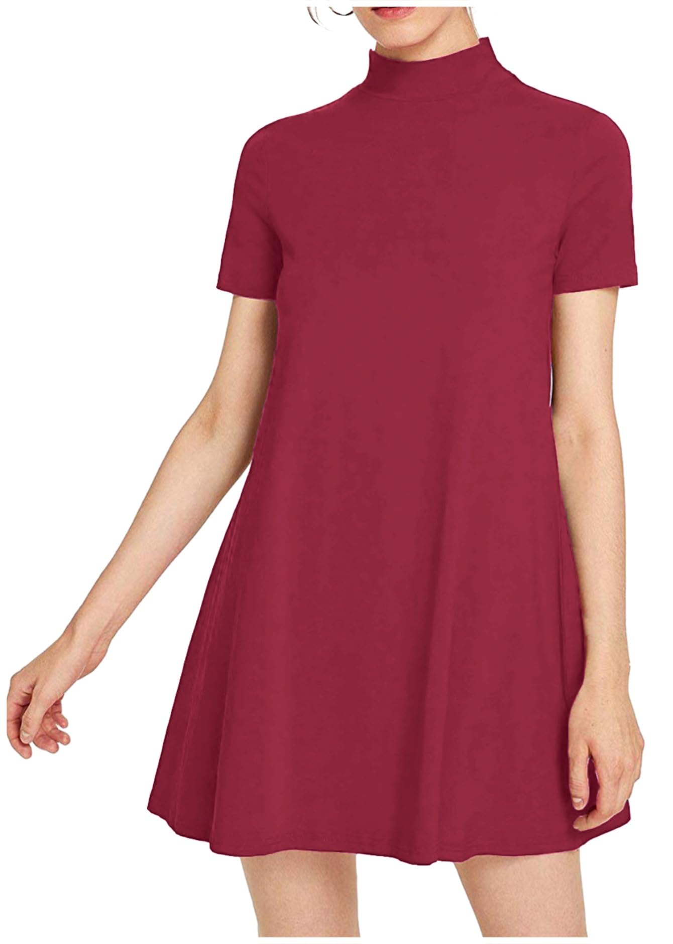 Milumia Women's Mock Neck T Shirt Dress Casual Short Sleeve Loose A Line Swing Mini Dress