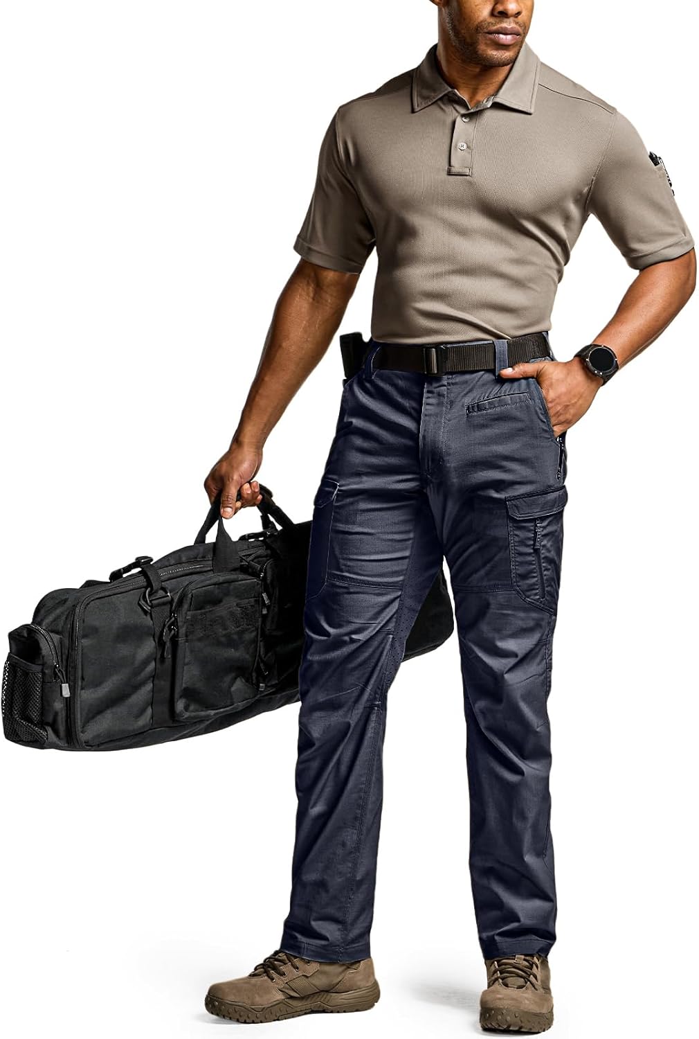 CQR Men's Utility Flex Cargo Pants, Classic-Fit Casual Stretch Work Pants, Water Resistant Lightweight Tactical Hiking Pants - Image 4