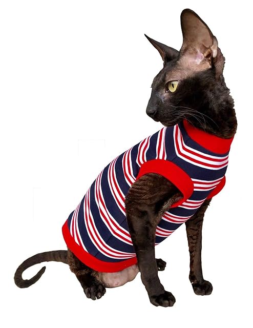 Foto 2 de 6 de Kotomoda Cat wear Camiseta Dark Blue-red-White Stripes (XL)
