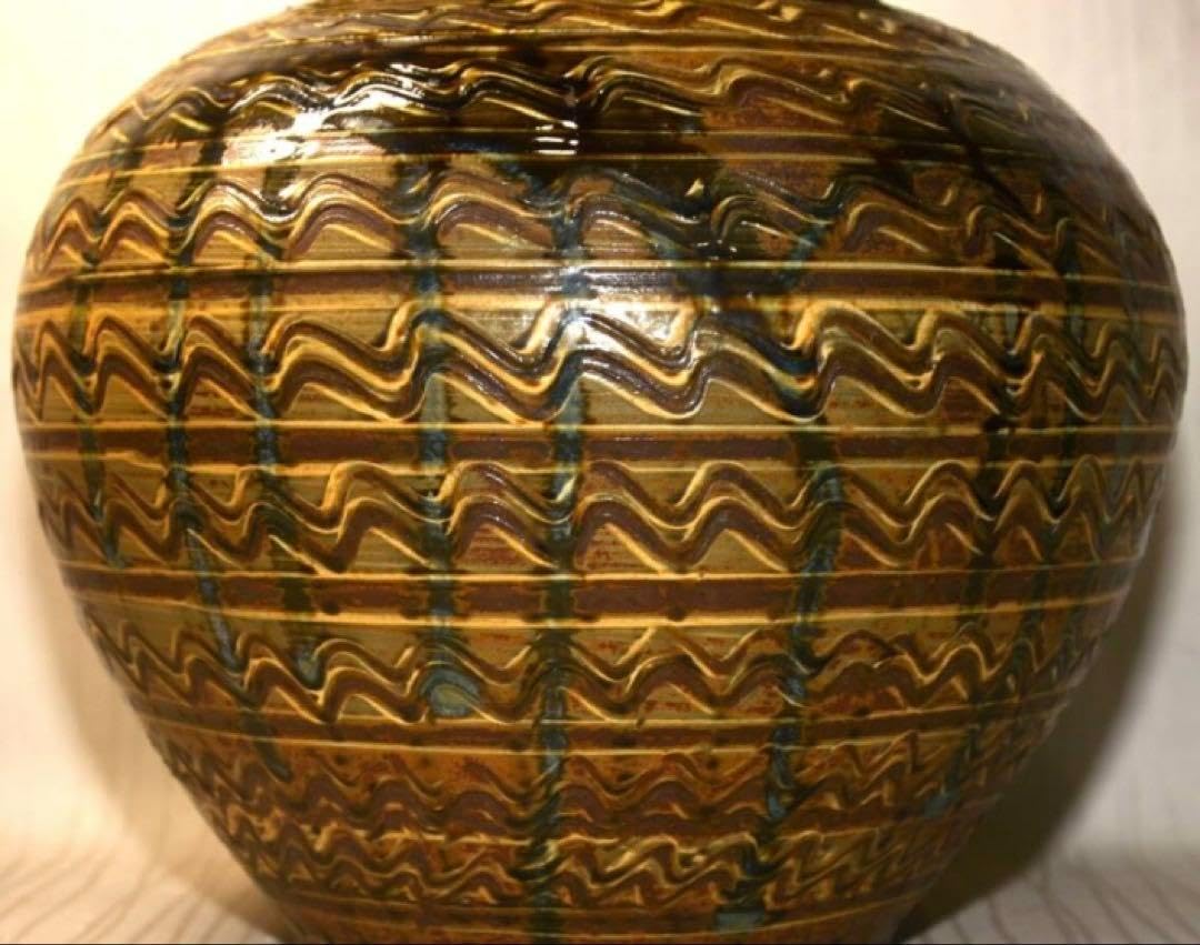 小鹿田焼 横縞櫛目緑釉打掛蓋付壺 29cm 未使用美品 民藝 小鹿田焼 横縞櫛目緑釉打掛蓋付壺 29cm 民藝