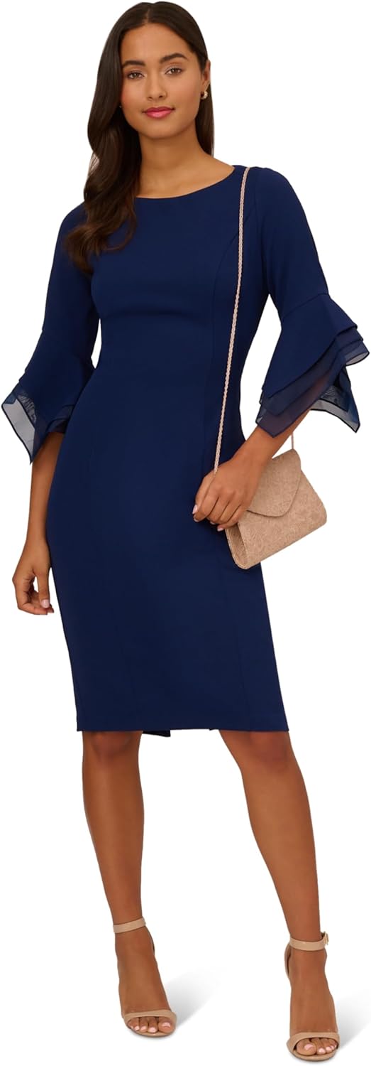 Adrianna Papell Women's Knit Crepe Tiered Sleeve Dress