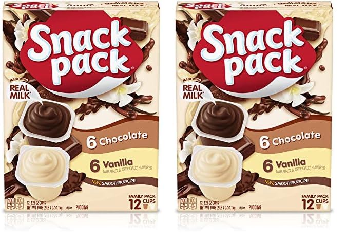 Snack Pack Chocolate and Vanilla Flavored Pudding Cups Family Pack, 12 Count Pudding Cups (Pack of 2) - 12 Piece Set (Pack of 2)