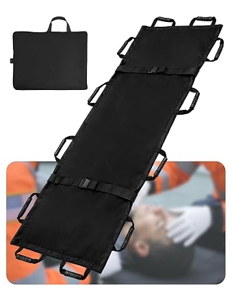 Portable Transport Stretcher with 12 Rubber Handles & Carry Bag Foldable Emergency Patient & Animal Mover for Rescue First Aid, 400lbs Capacity, Ideal for Home, Hospitals & Outdoor Use Black