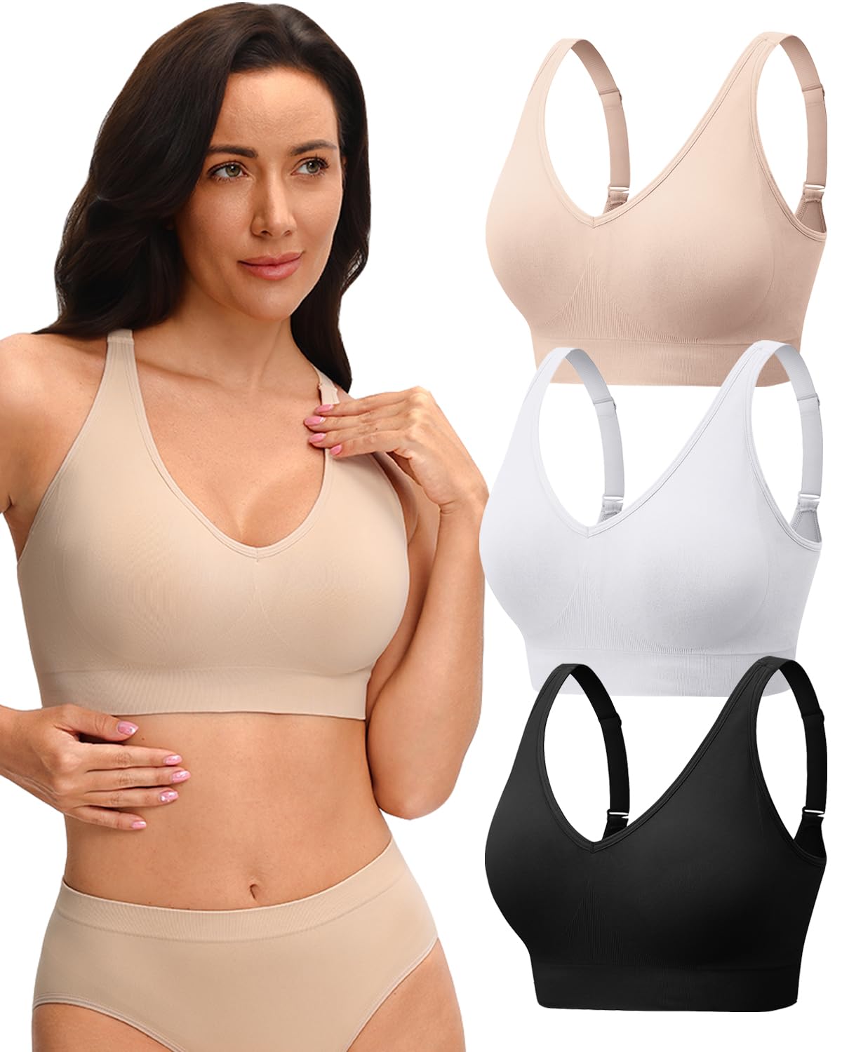 Evercute V Neck 3-Pack Bralette