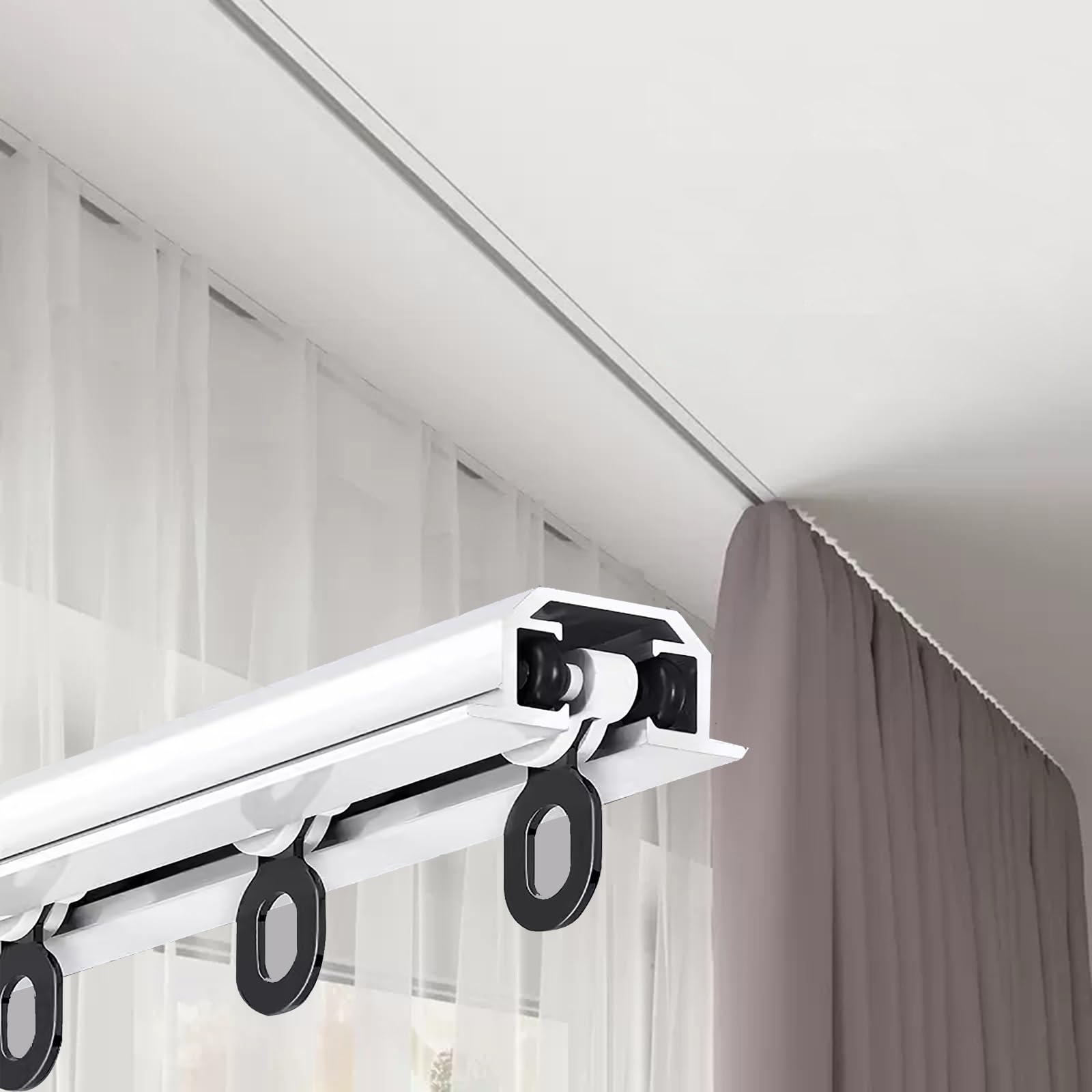 Thin Hidden Curtain Rail Track, Curtain Track Ceiling Mount, Metal Recessed Partition Bar, Sliding Curtain Track, Complete Kit, 1.5m 3m 4.5m 5m 6m (Color : White, Size : 7.5m/24.6ft)