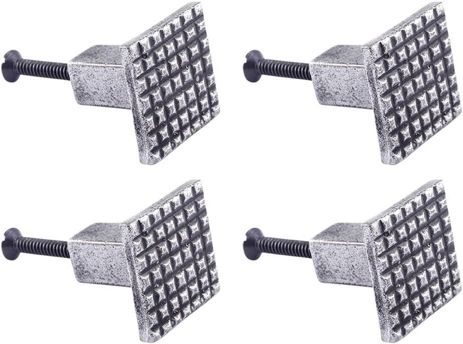 Renovators Supply Manufacturing Square Grid Iron Cabinet Knob Pewter Finish Drawer Hardware Pack of 4