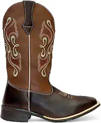Bota Texana Feminina Adulto em Couro Bico Quadrado cano longo Bordado Kapell