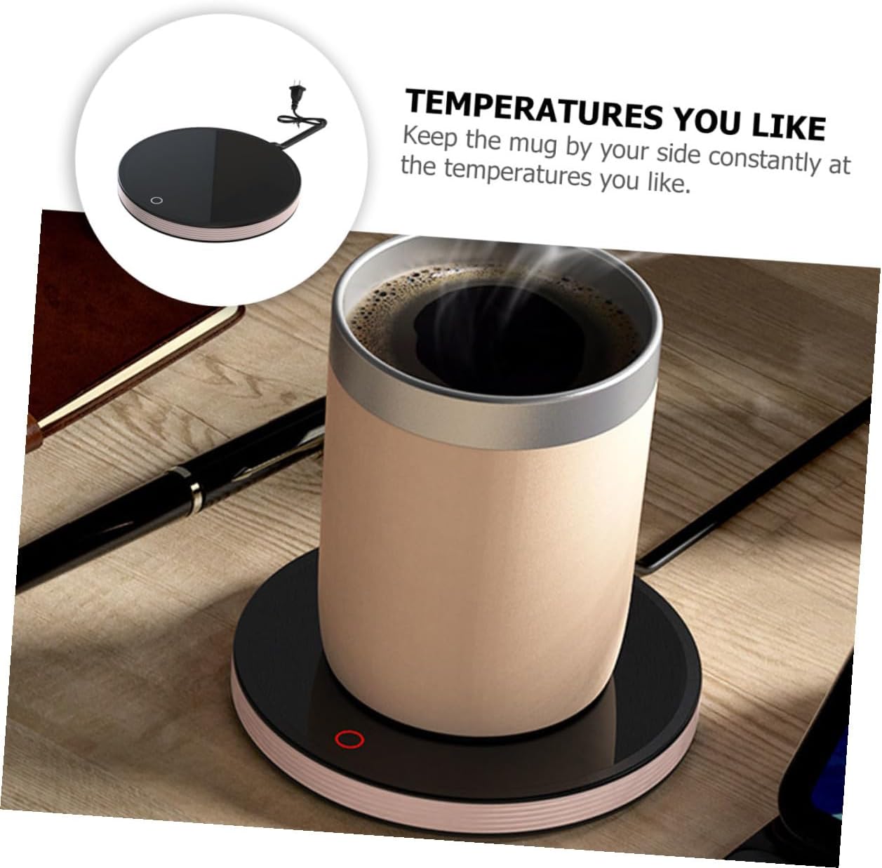 Office Mug Heater Cup Warmer with Temperature Control 110v Ac Electric Coffee Beverage Warmer Mat for Home and Office Use Pink and Black