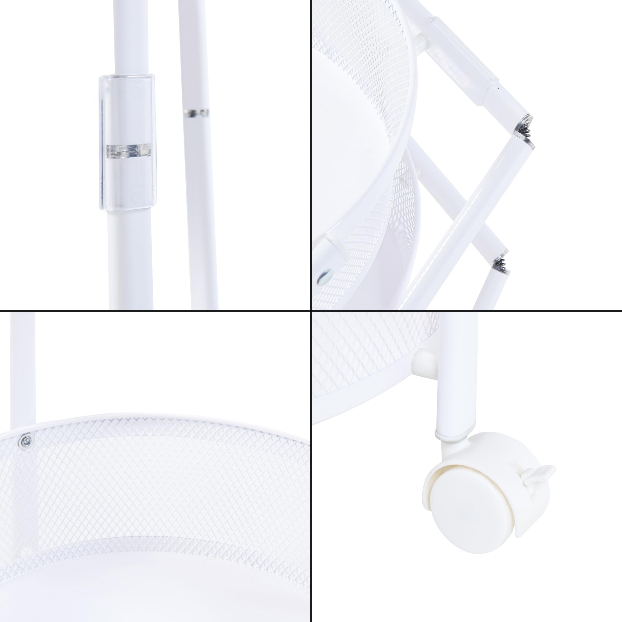 [en.casa] Carrito de Cocina Baño Oficina con 4 Cestas Redondas Plegable Verdulero Carro de Servicio con 4 Ruedas 2 con Freno Paredes Perforadas Acero 123xØ38cm - Blanco