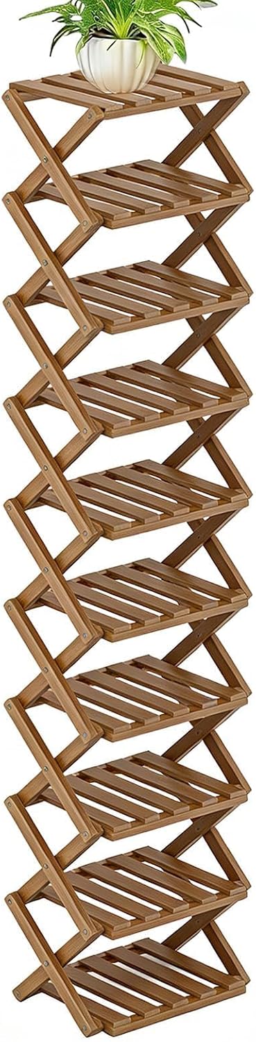 10Tier Foldable Wooden Shoe Rack for Entryway（Dark Walnut）