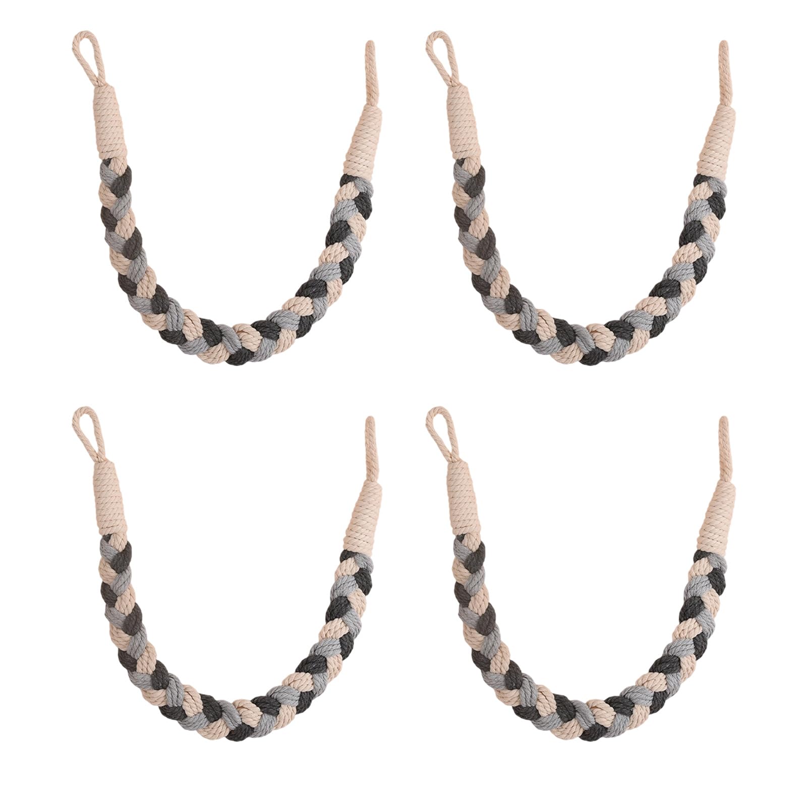 Braided Curtain Tiebacks Set of 4, Textile Rope Holdbacks with Wraparound Tie Design for Living Room Bedroom Curtains Curtain Tie Rope Drapery Holdbacks Wraparound Panel Ties Home Decor Indoor Drape
