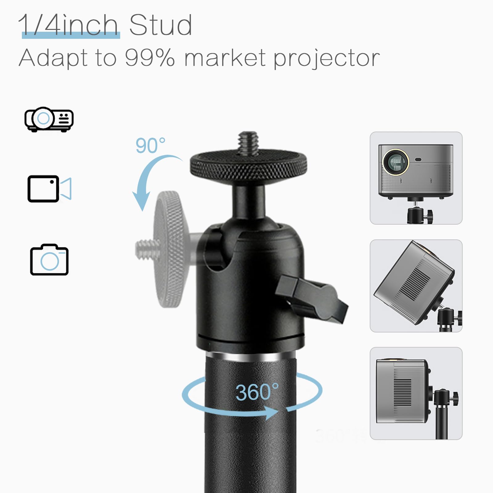 Support De Projecteur Réglable 360° - Hauteur 30-46cm - Base Métal Antidérapante - Capacité 5kg - Pour Projecteur, Caméra
