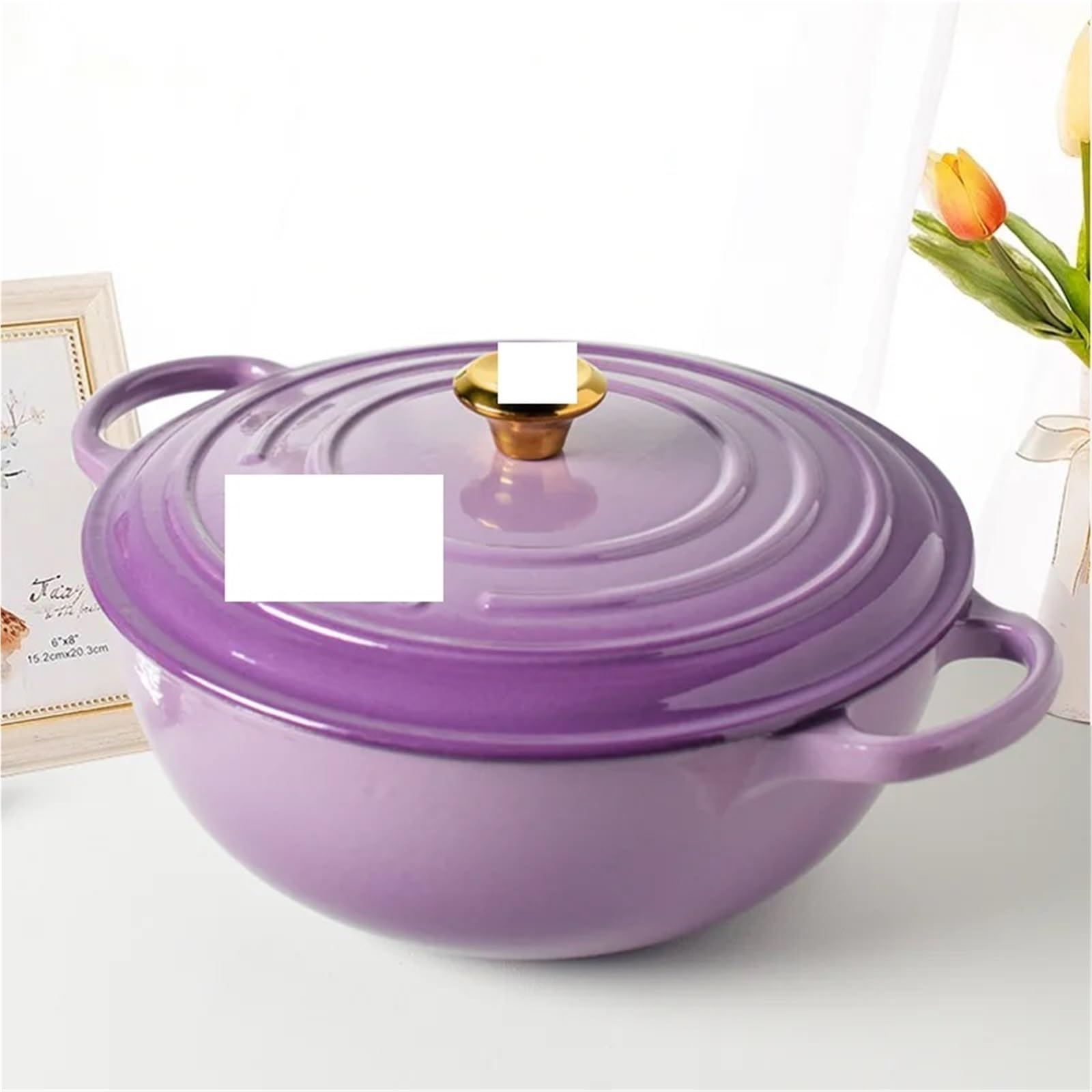 Olla De Hierro Fundido Hermosa olla de hierro fundido esmaltado, Home Mama, multifuncional for sopa y estofado, cazuela antiadherente duradera(Red)