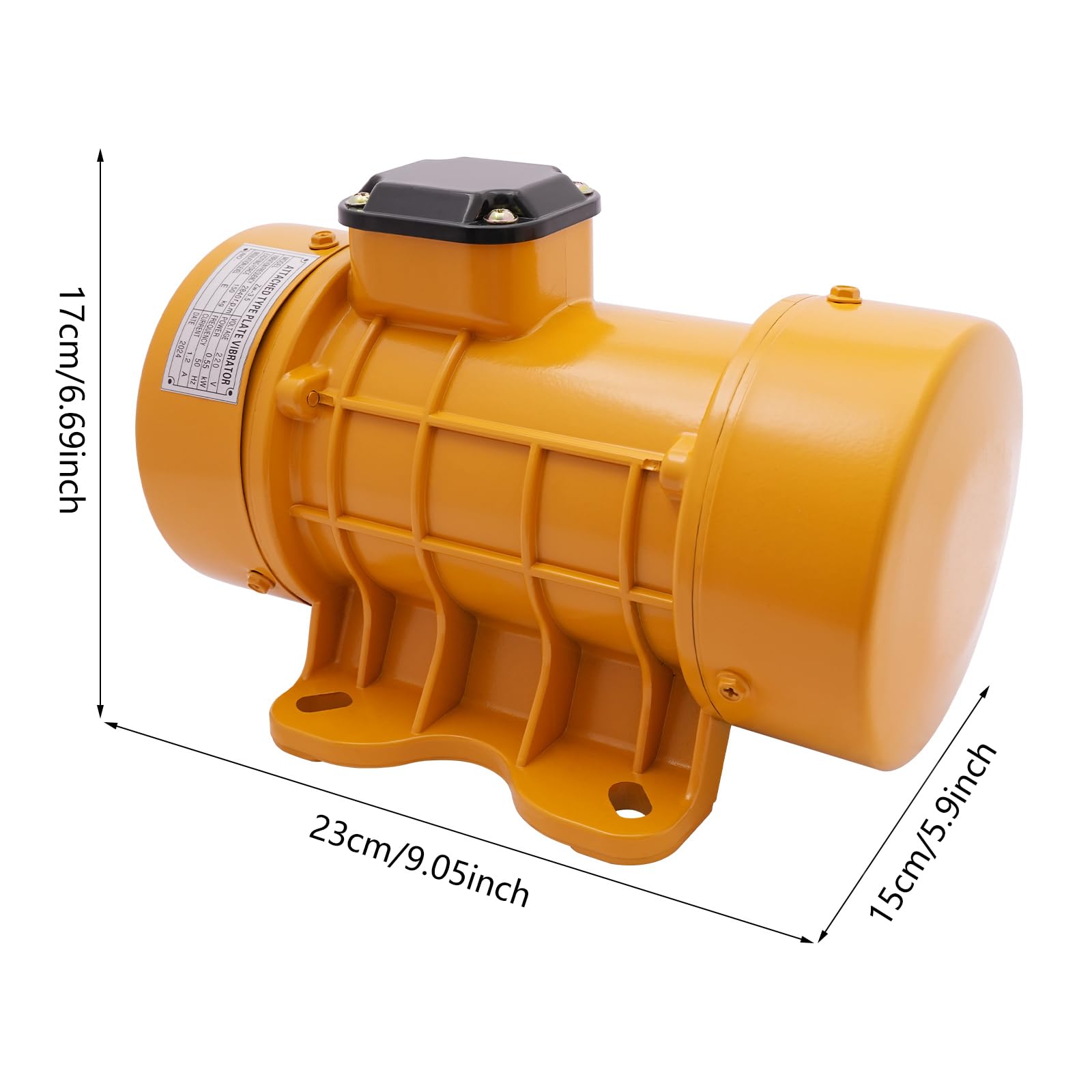 Moteur vibrant pour béton, 220 V 550 W, moteur vibrant industriel, force d'excitation 150 kg, 2840 tr/min, protection IP44, jaune