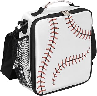 Pardick Sport Baseball Kids Lunch Box Baseball Lace Insulated Lunch Bag Tote for Girls Boys Cooler Freezable Meal Prep Bag with Shoulder Strap Waterproof Lunch Container for School Office Picnic