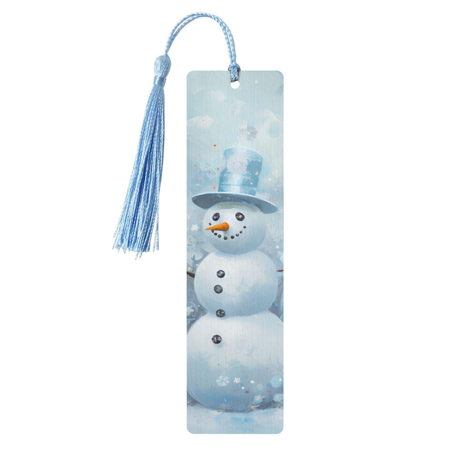 Winter Snow Castle Double-Sided Print Winter Snow Castle Bookmarks Wooden Book Marks with Sky Blue Tassel, Funny Snowman Lightweight Page Markers Book Lovers Gifts