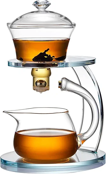 Unbreakable Lazy Kungfu Drip Glass Teapot - 340ml Semi-Automatic Rotating Teapot with Infuser, High Borosilicate Glass, Perfect for Tea House, Restaurants, and Home Gatherings
