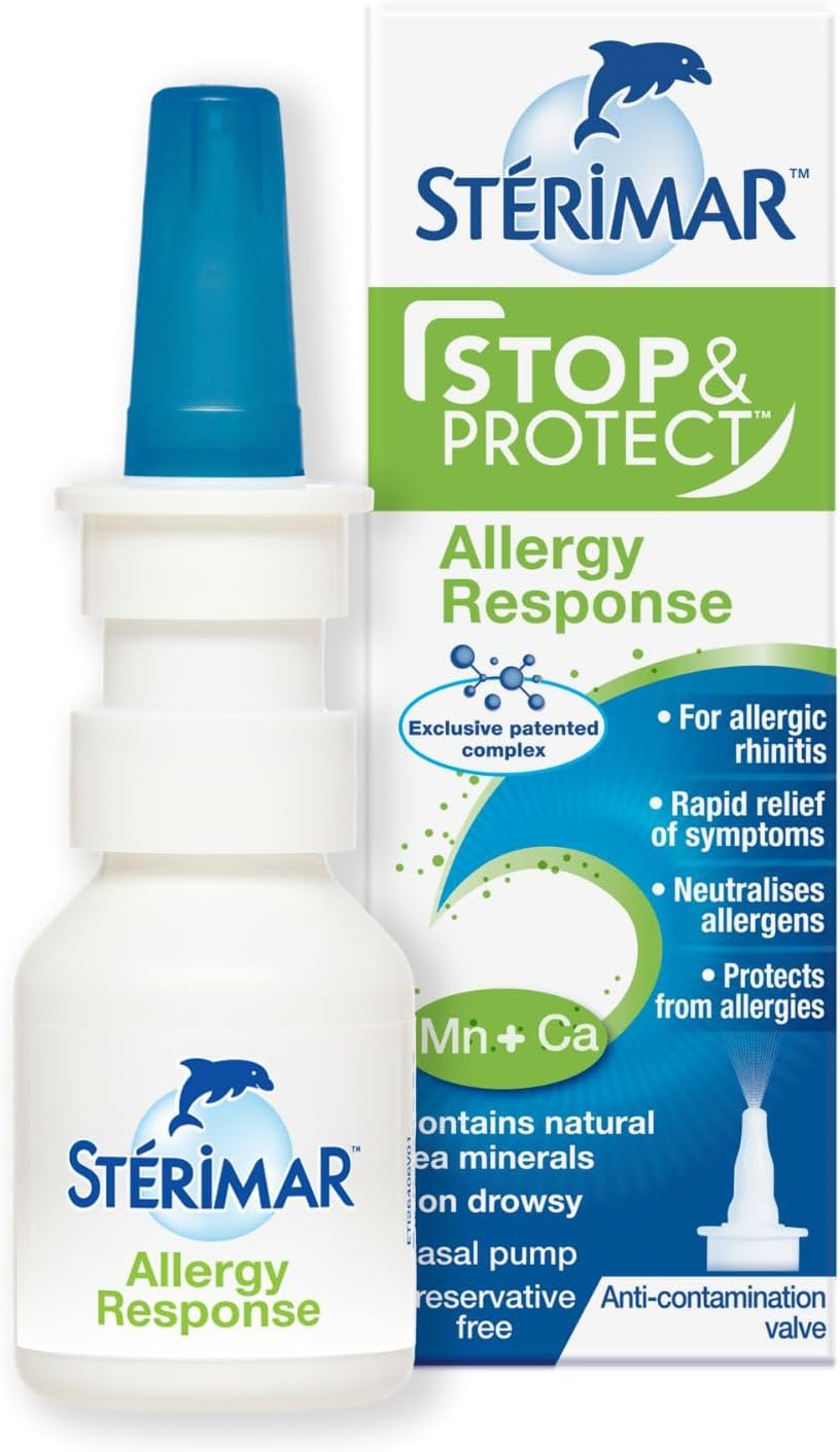 – Sterimar Stop Protect Allergy Response, Nasal Spray, Fast-Acting Moderately Hypertonic, 100% Natural Sea Water, Free from Steroids, Drugs & Preservatives, For Adults & Children 3+, 20 ml