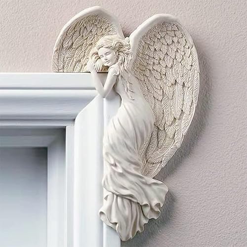 SIQITECHNO Marco de puerta, adornos de estatuas de ángel, escultura envejecida, esquina izquierda o derecha, manualidades de pared, adorno vintage