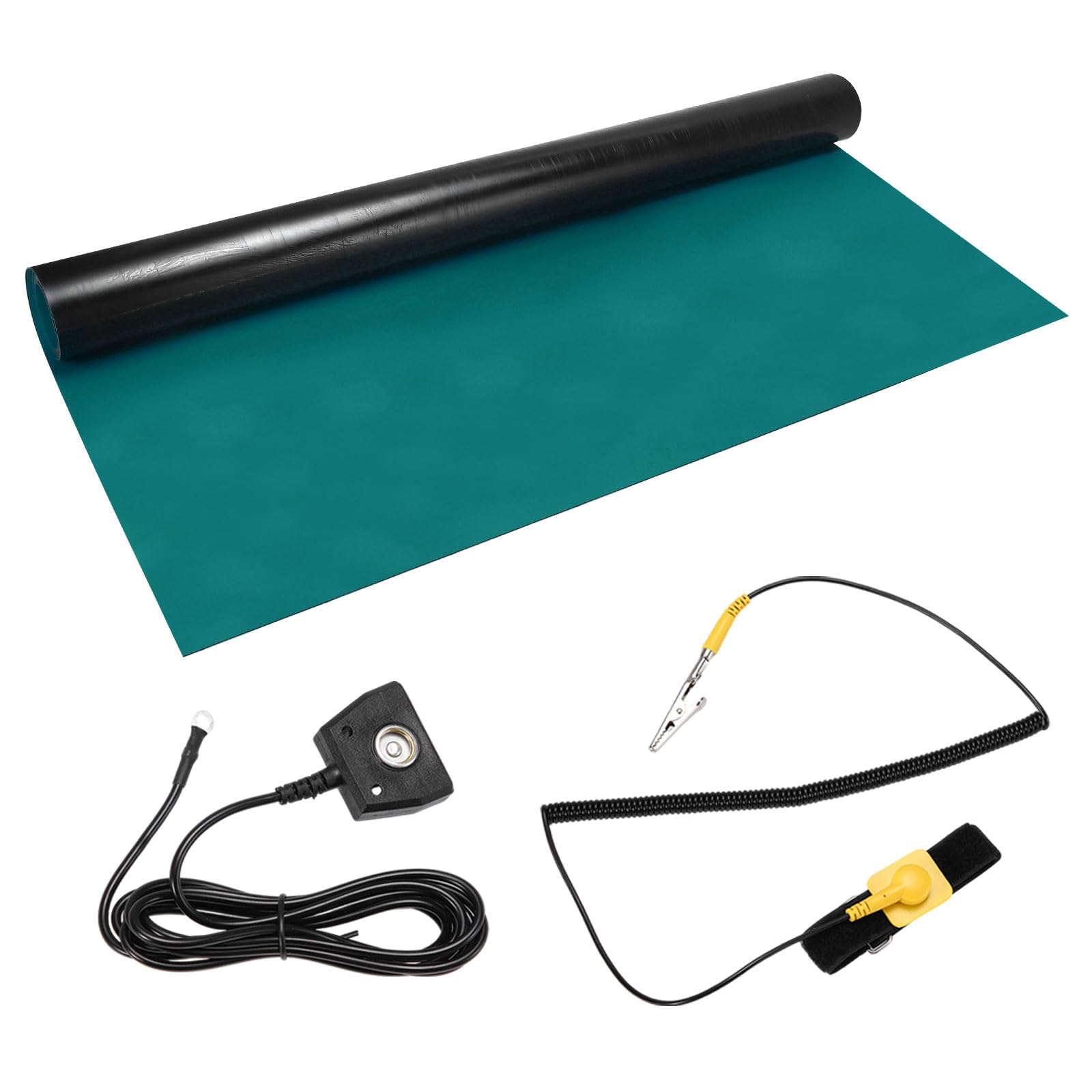 QUARKZMAN Zestaw mat antystatycznych z bransoletką ESD i kablem uziemiającym, 80 cm x 71 cm, PCW, mata lutownicza ESD, do komputera, do komputera, do naprawy komputera, kolor zielony