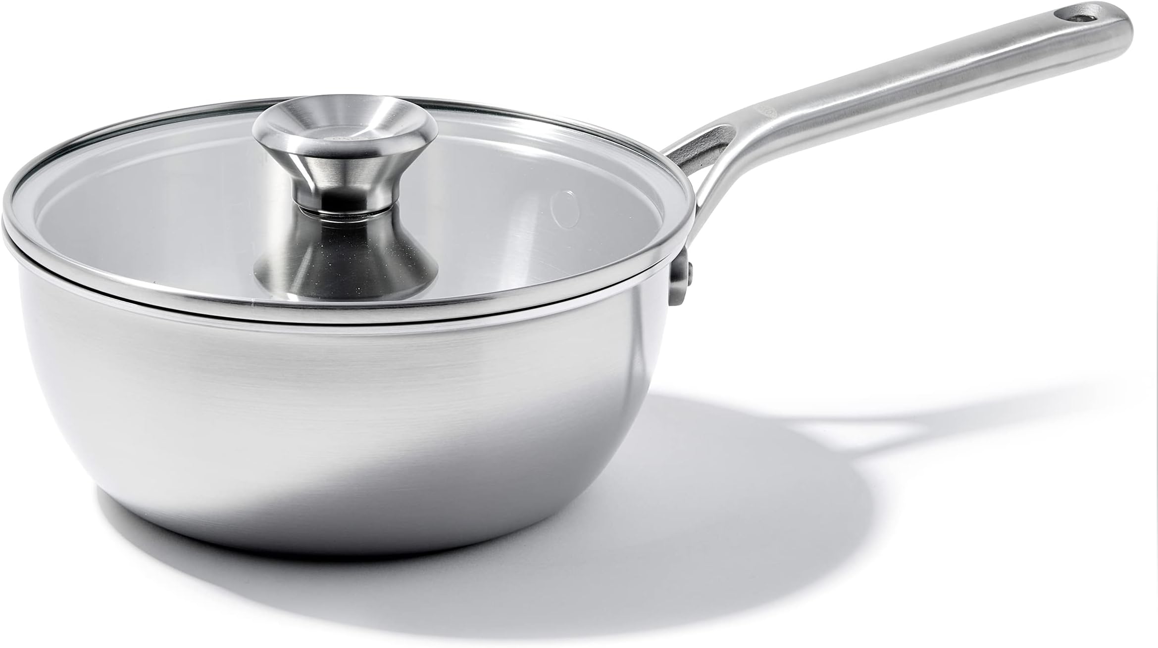 OXO Mira Tri-Ply Stainless Steel, 3.57QT Covered Chef's Pan with Lid, PFAS-Free, Multi Clad, Induction, Dishwasher Safe, Oven Safe, Silver