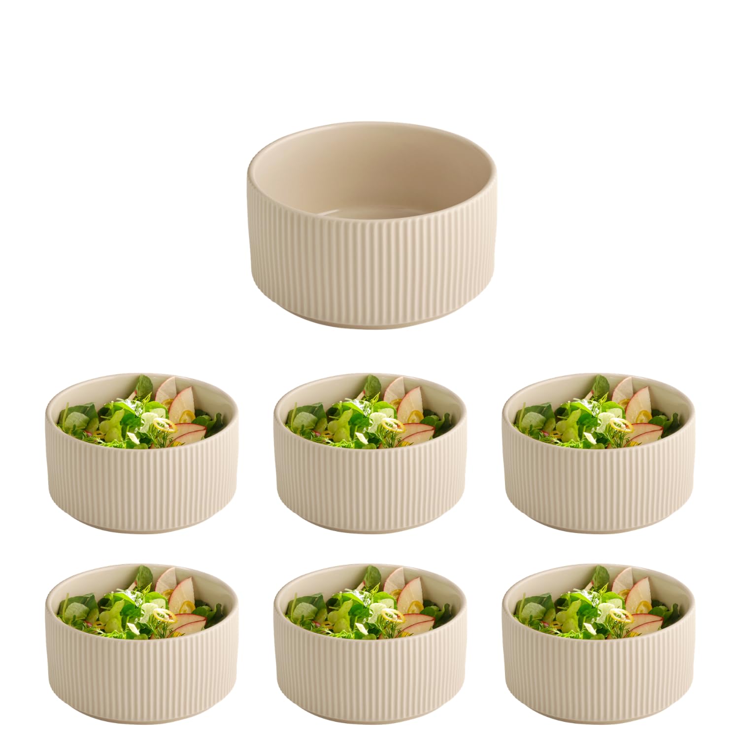 APS The Grid 19036 Bowl, Porcelain, Diameter 16 cm, 1.6 litres, Sand, Stackable, Set of 6