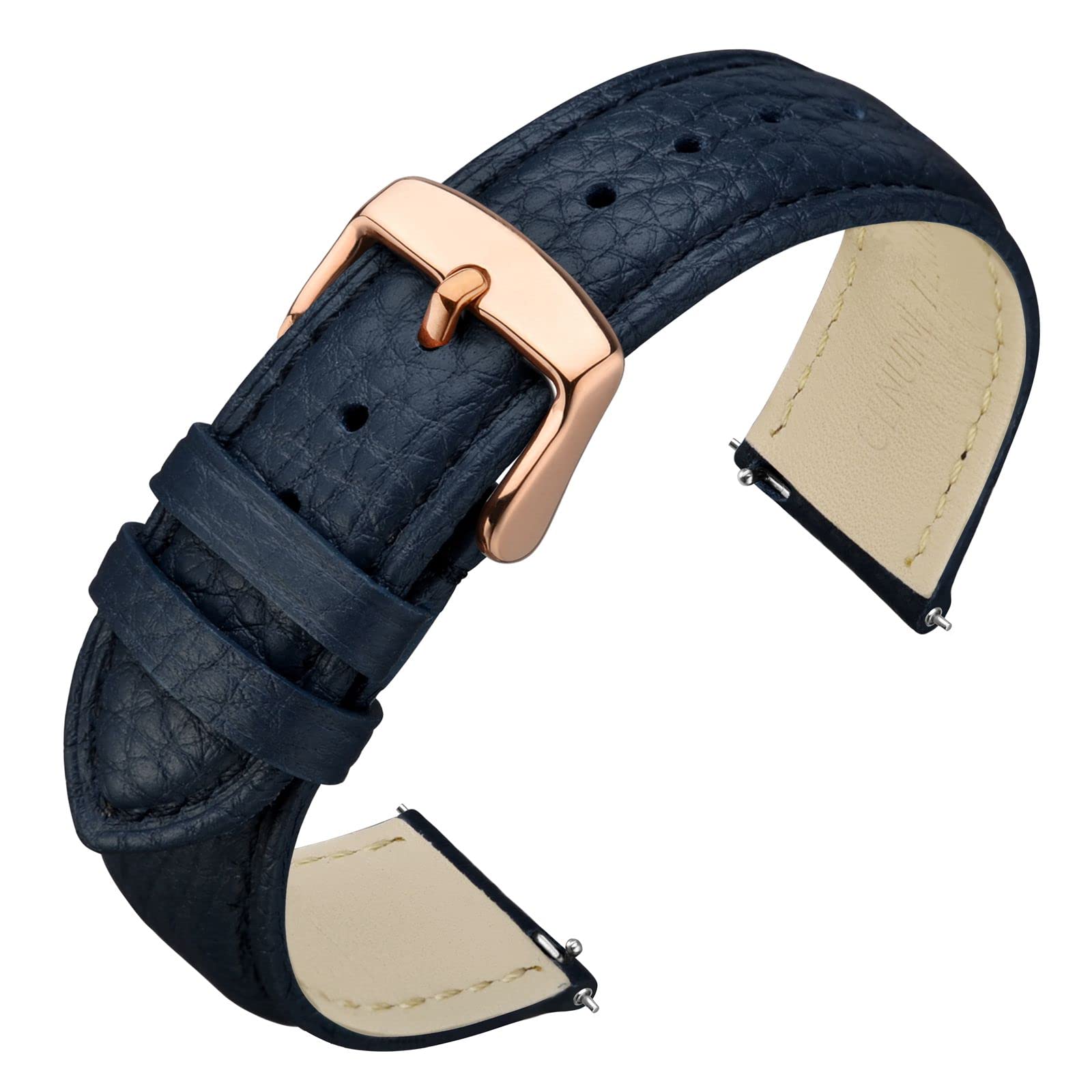 ANNEFIT Watch Band 22mm, Quick Release Textured Padded Leather Straps with Rose Gold Buckle for Men and Women (Dark Blue)