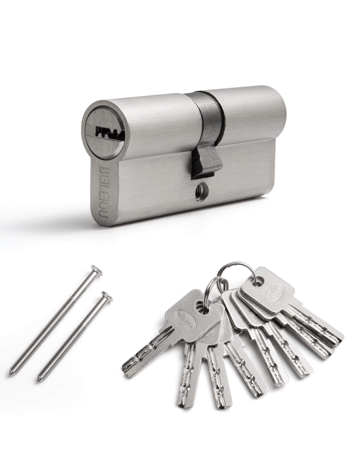 Lock Cylinder, Profile Cylinder 70 mm (35/35), Key Cylinder Lock with 8 Horizontal Keys, Zinc Alloy Cylinder Lock, Suitable for Most Door Types (1, Nickel, 35-35)