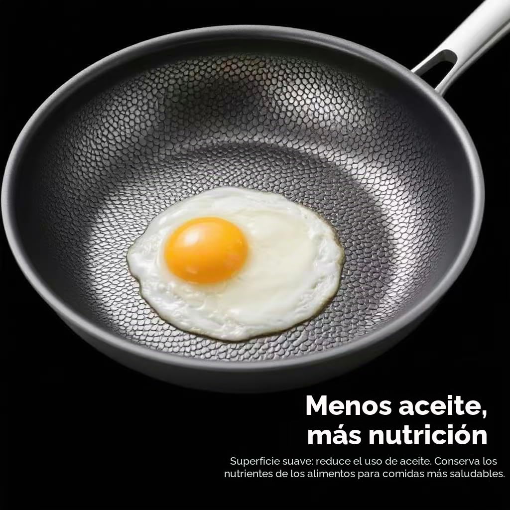 Genérico Sartén de titanio con espátula, antiadherente wok martillado de titanio Nutrition para cocinar, sartén de sin recubrimiento, sartén de por inducción (Con Tapa, 32cm)