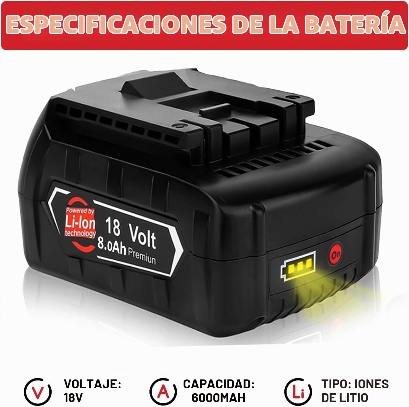 2 baterías de Repuesto de 18V 8,0Ah/8000 mAh para baterías de 18V BAT618 BAT618G BAT609 BAT619 BAT619G BAT610G BAT610 BAT612 BAT622 de 18 V