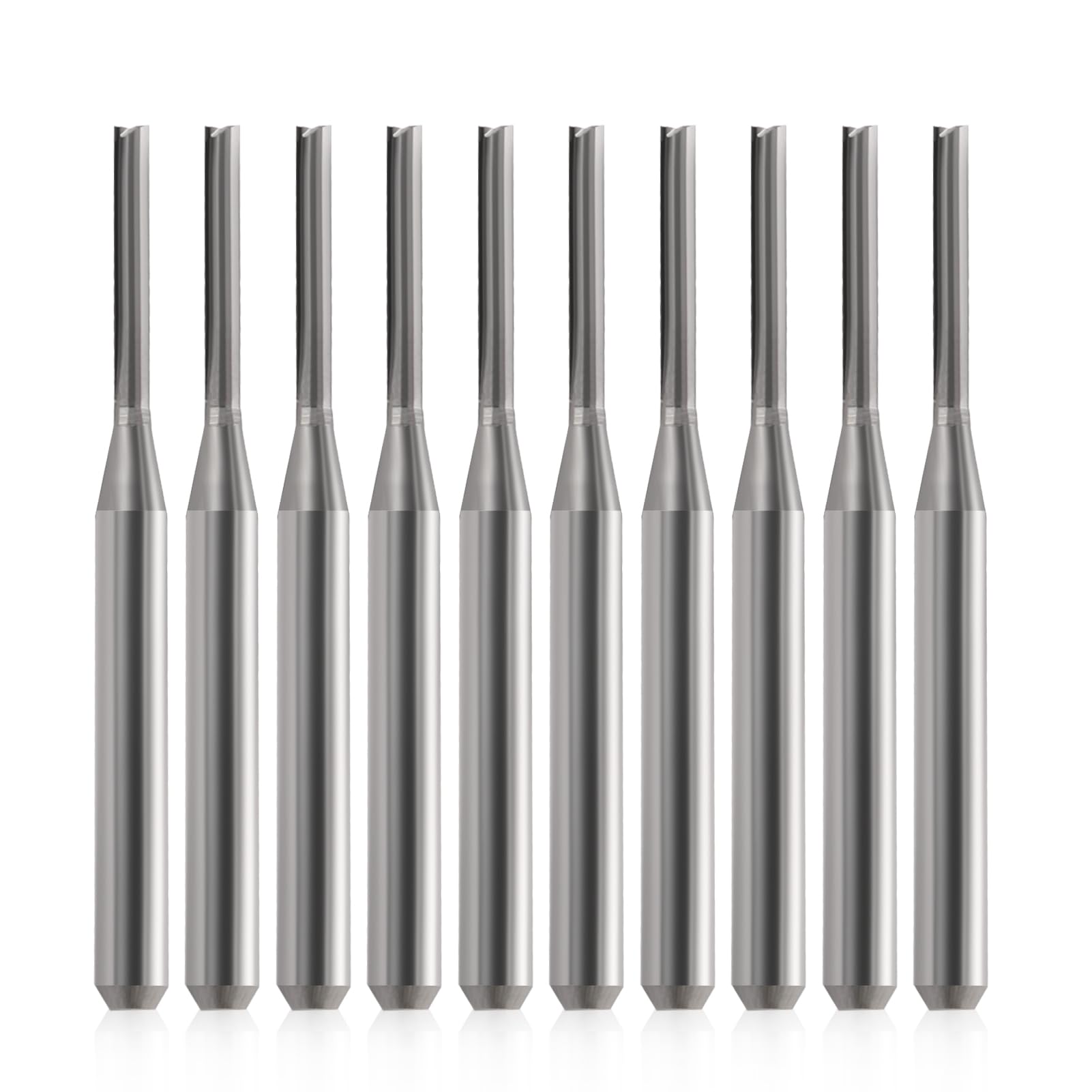 HOZLY CNC Router Bits 1/8 Straight Router Bit 1/8 Shank Straight Flute Carbide End Mill Cutter 2-Flute Milling Tungsten Steel 22mm CEL/45mm OAL for Woodworking 10 Pack (1/16 Cutting Dia)