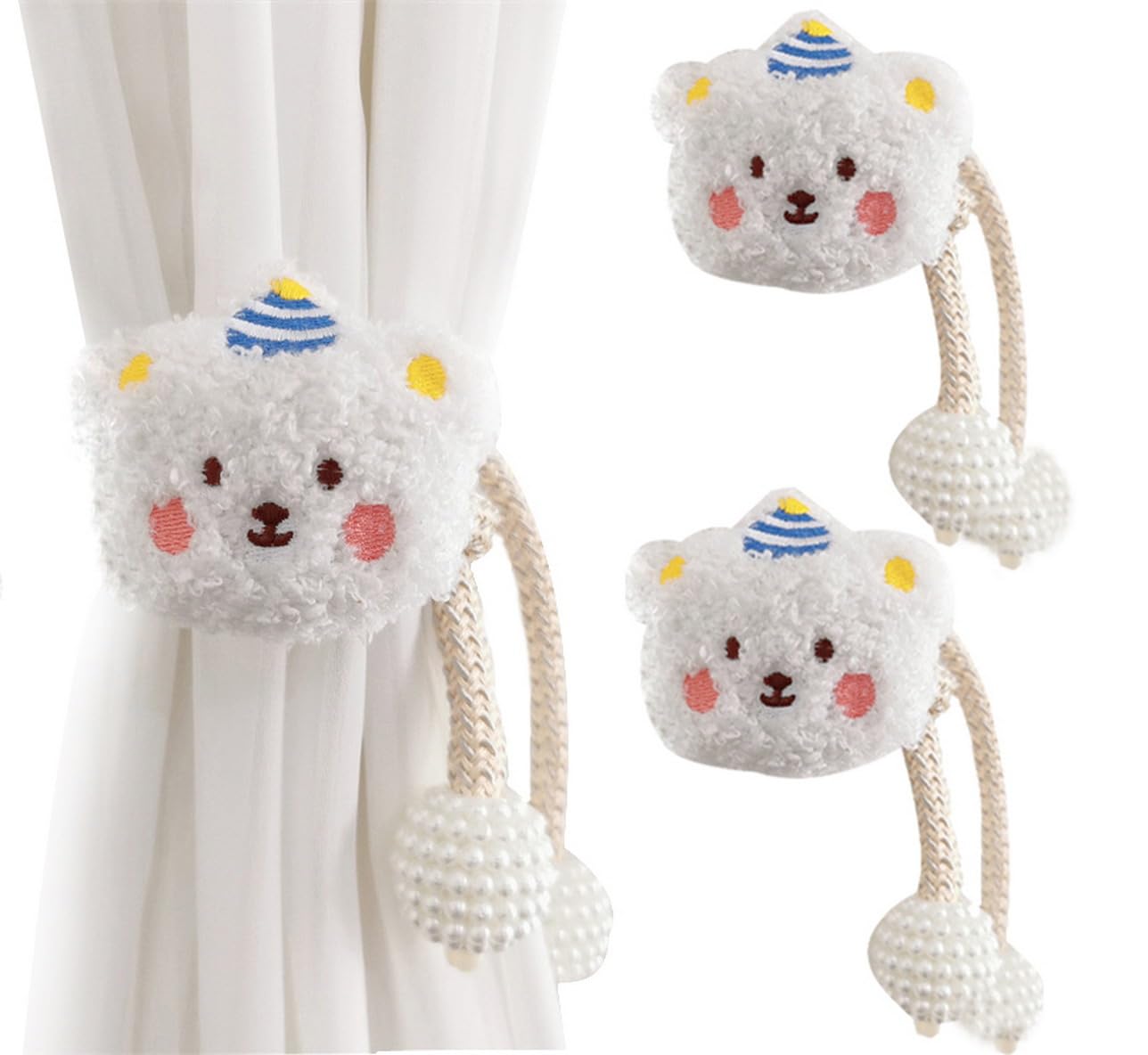 AOOPOO 2 PCS Animal Curtain Clips - 3D Lion Crocodile Fruit Tie-Back With Bead Ball, Clouds Hook Rings for Kids Room Deco