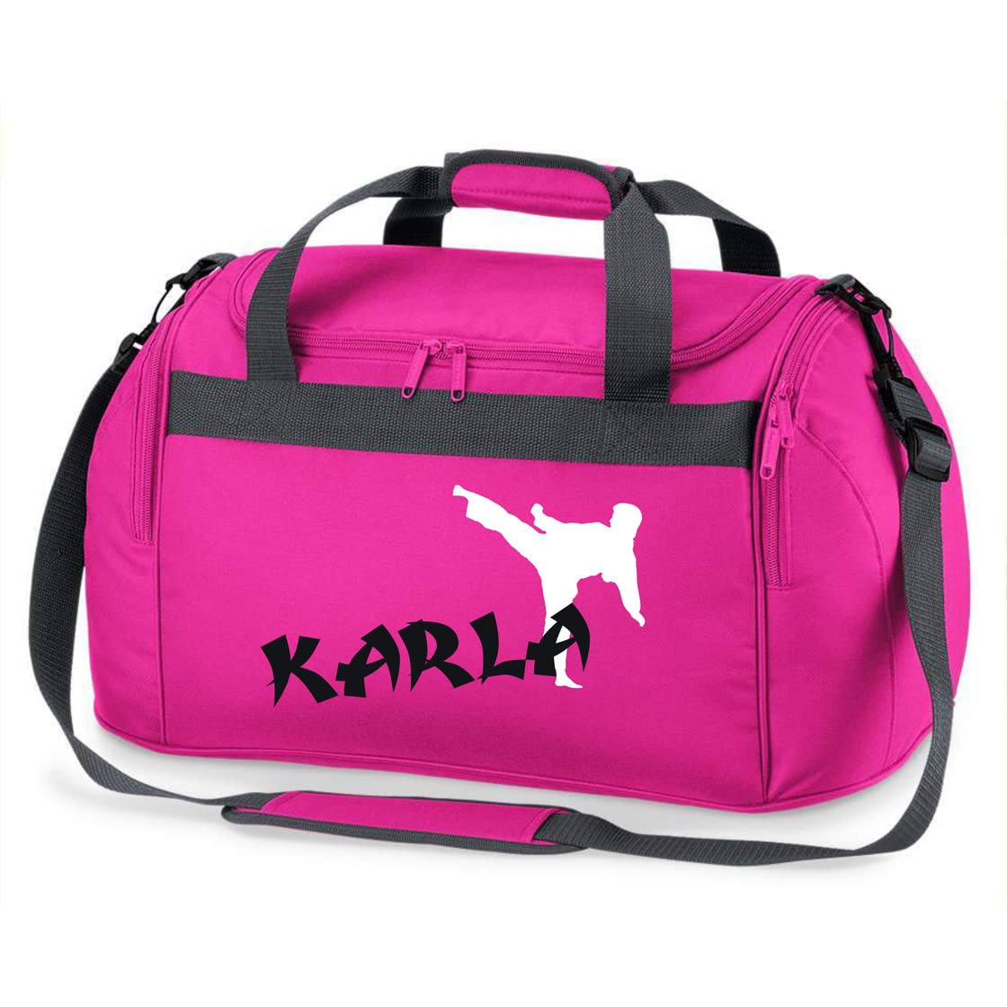 Borsa sportiva Karate con nome per ragazzi | Borsa da viaggio personalizzata per bambini per arti marziali Judo | Grande per società sportive, rosa., Sporttasche
